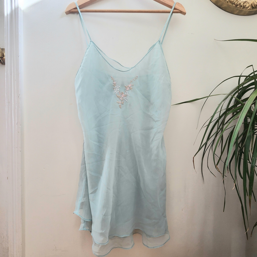 Expressions Light Blue Embroidered Slip Dress Vintage